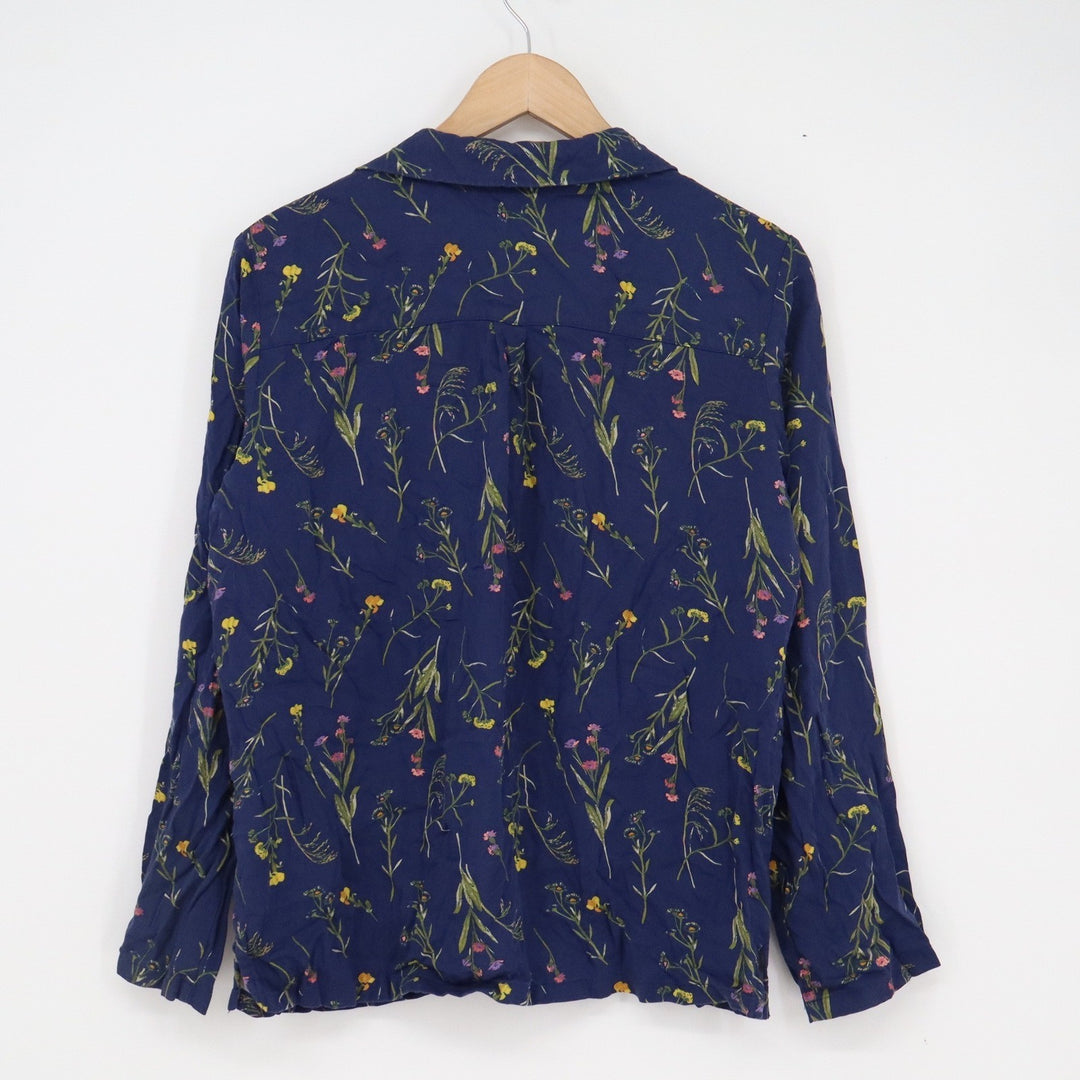 Uniqlo Womens Navy Blue Wildflower Botanical Print Rayon Button Down Shirt S