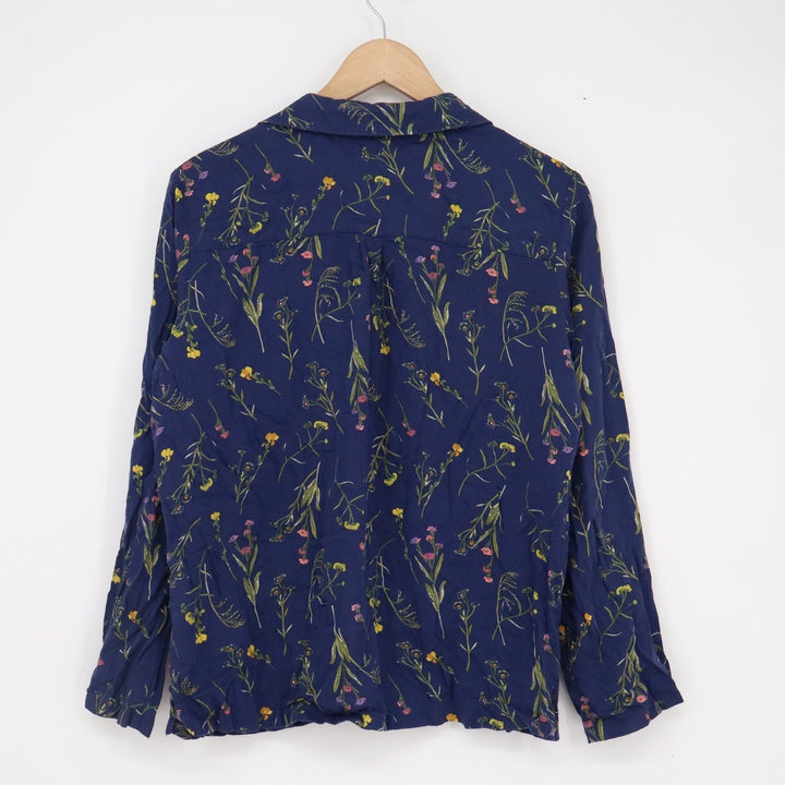 Uniqlo Womens Navy Blue Wildflower Botanical Print Rayon Button Down Shirt S
