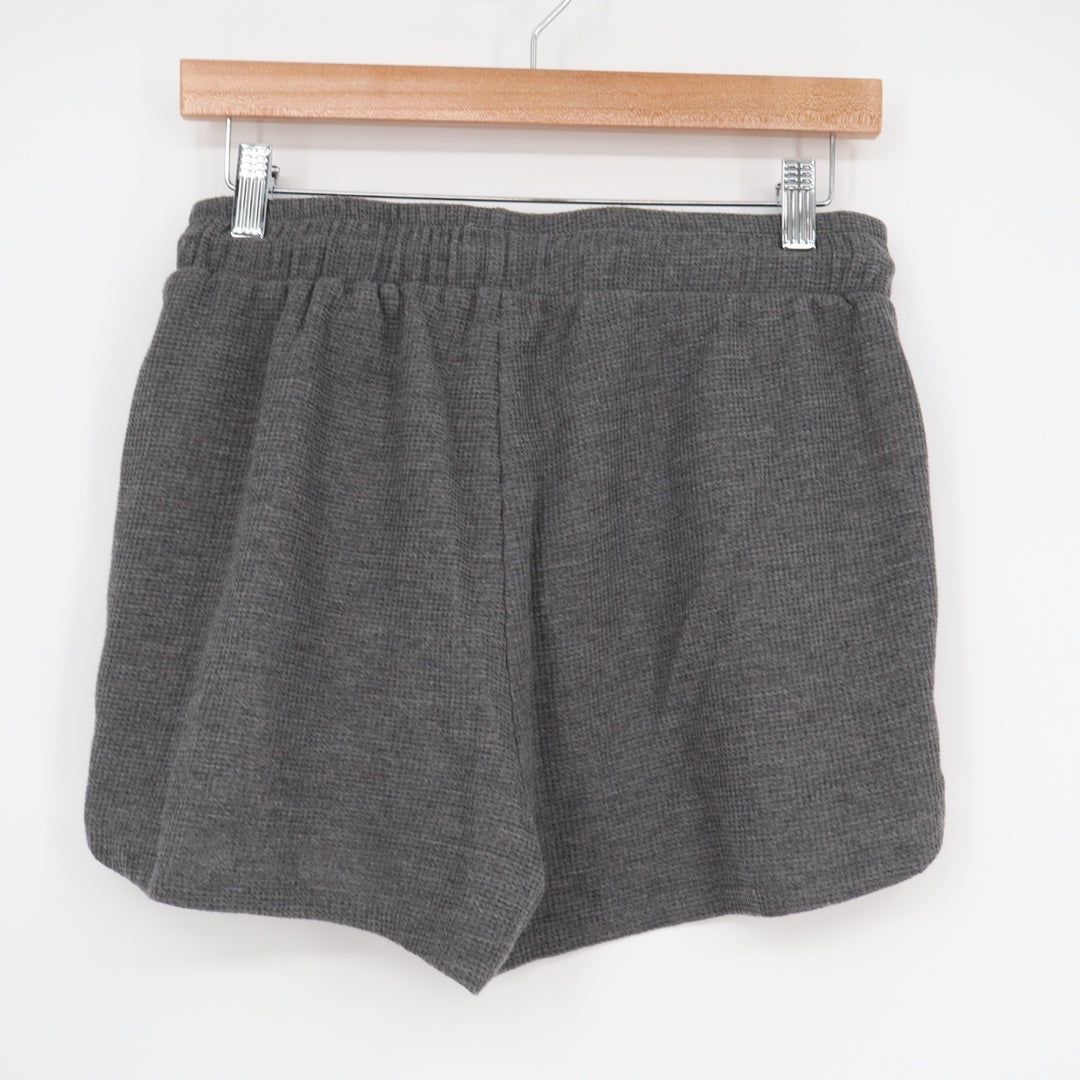 Shorts Womens Medium Charcoal Gray Waffle Knit Drawstring Waist Slash Pockets