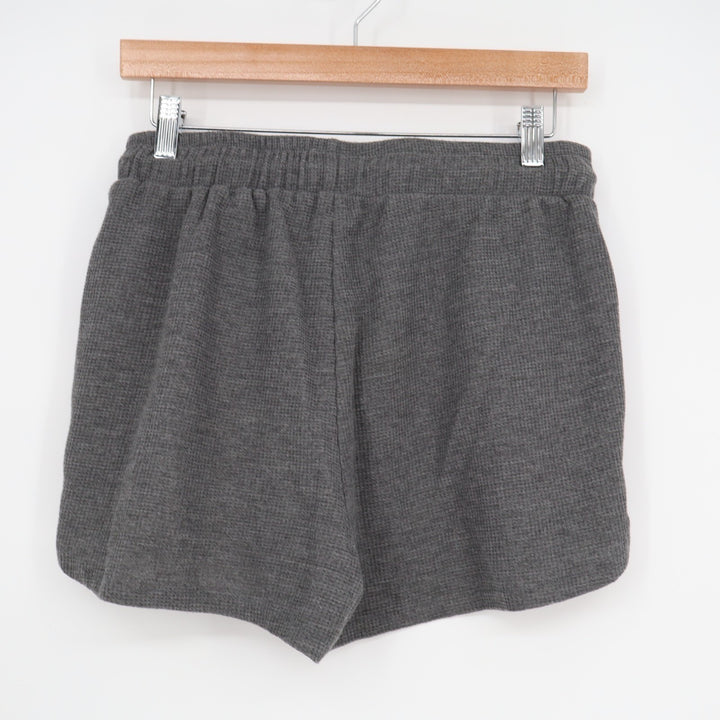 Shorts Womens Medium Charcoal Gray Waffle Knit Drawstring Waist Slash Pockets