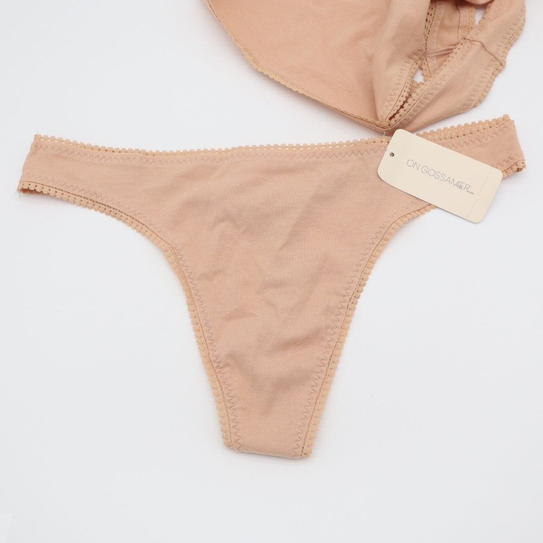 On Gossamer Cabana Cotton Thong Champagne Nude Picot Trim Low Rise M/L