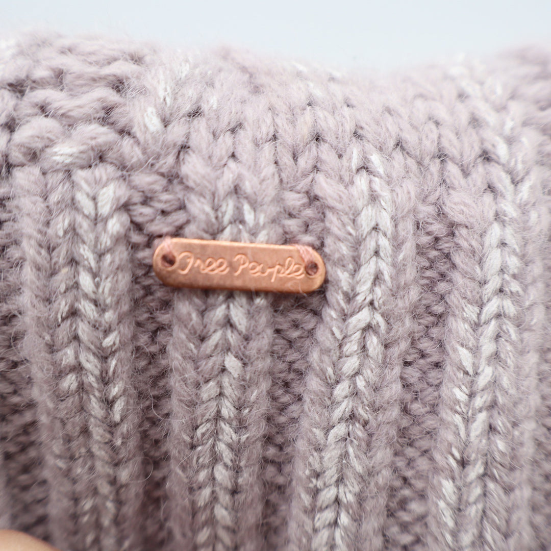 Free People Beanie Womens OS Wool Beanie Purple Metallic Cable Knit Pom