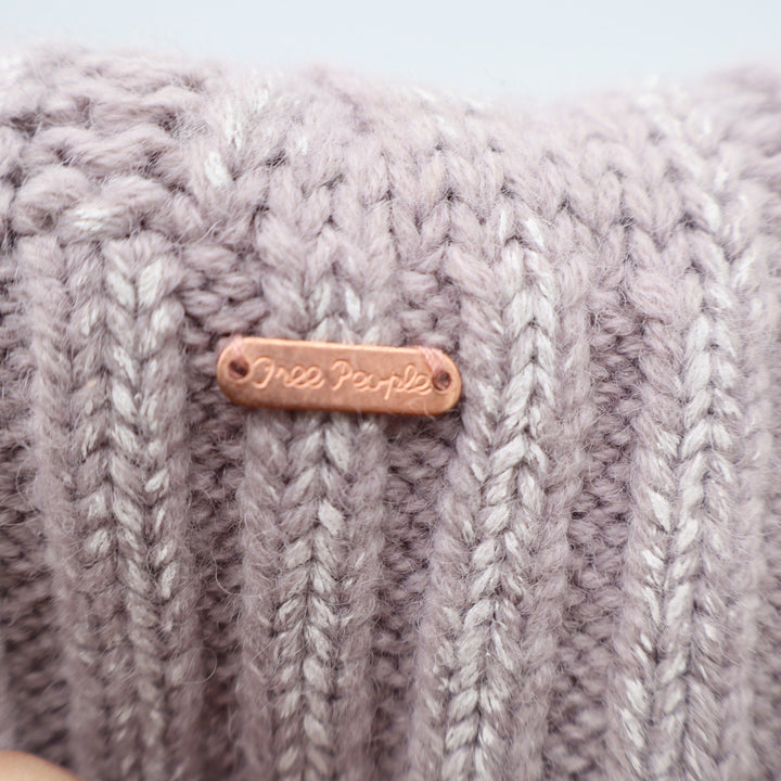 Free People Beanie Womens OS Wool Beanie Purple Metallic Cable Knit Pom