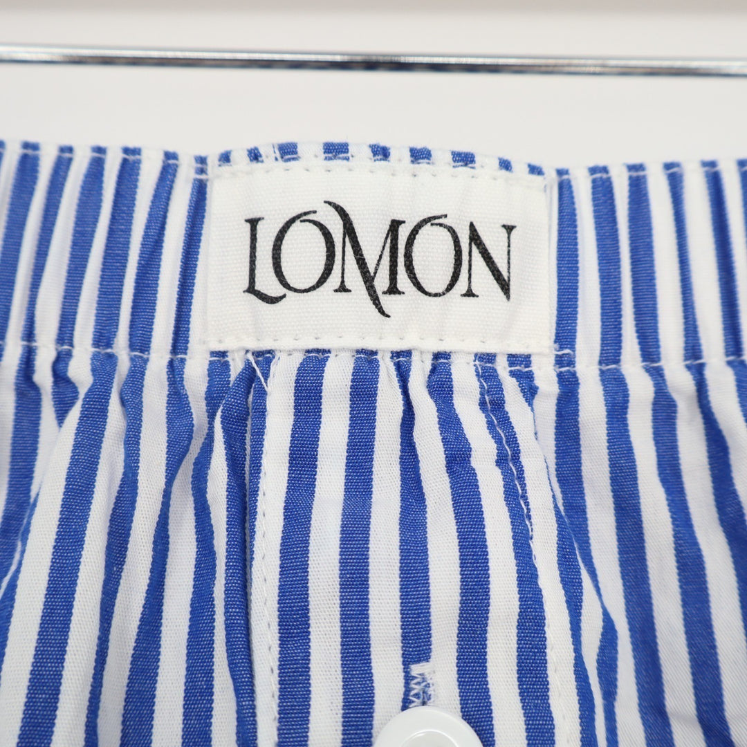 Lomon Boxer Shorts Mens Medium Blue White Striped Cotton Mid Rise Elastic Waist