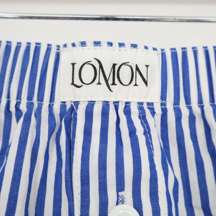 Lomon Boxer Shorts Mens Medium Blue White Striped Cotton Mid Rise Elastic Waist