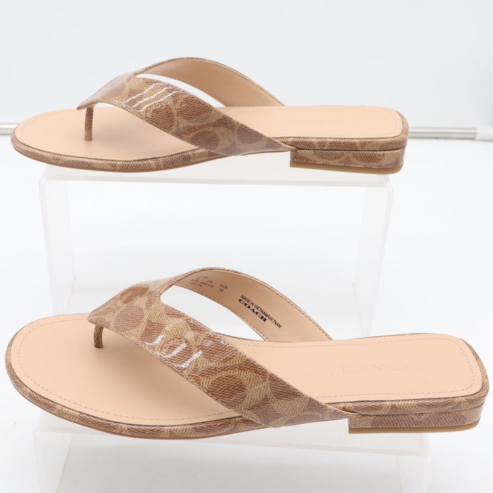 Coach Bridgette Signature Thong Sandals Tan Monogram Flip Flops Women's 8.5B