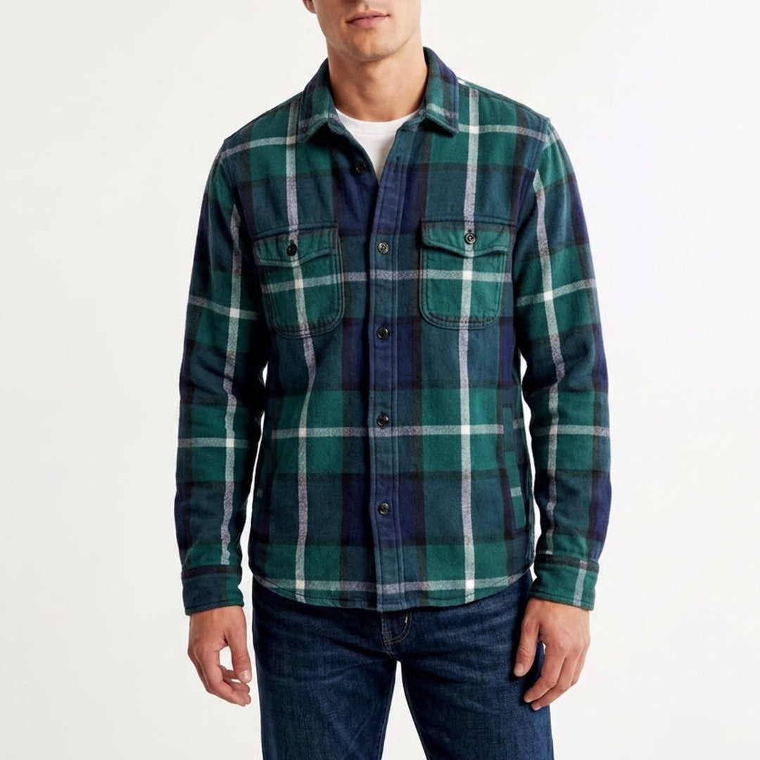 Abercrombie & Fitch Mens Green Blue Plaid Flannel Button Down Shirt Size M