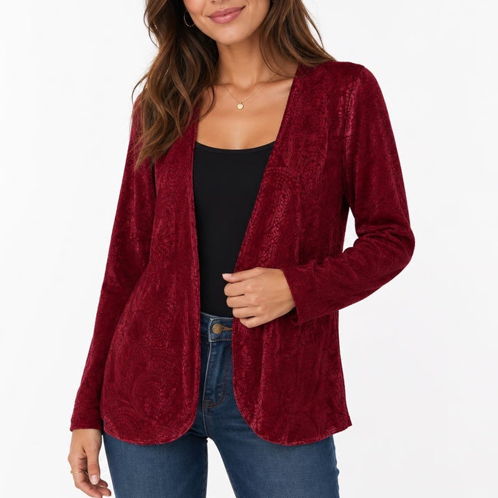 Torrid Womens Plus Size 1 Burgundy Red Velvet Paisley Open Front Cardigan Jacket