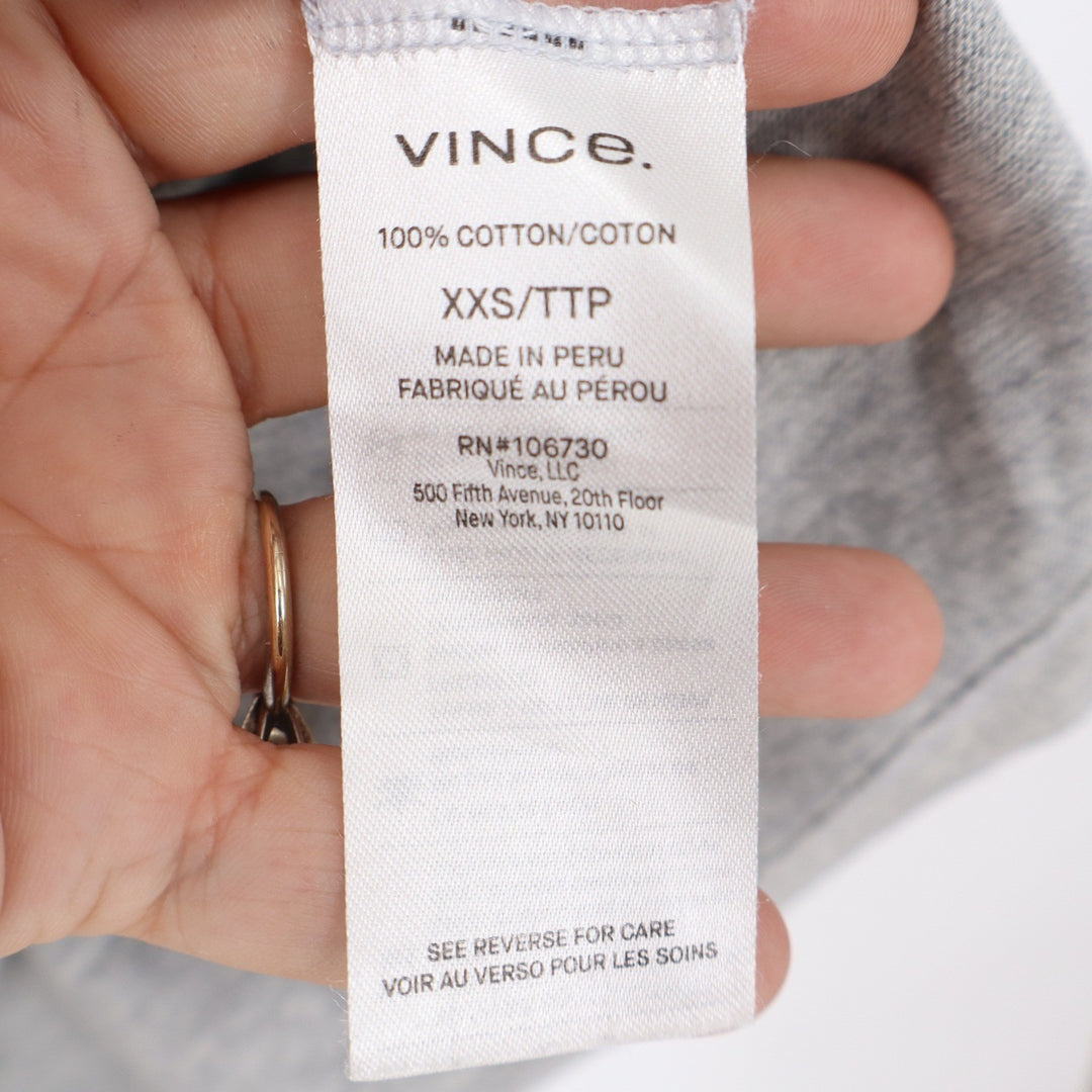 Vince Heather Grey Cotton Side Tie T-Shirt Dress XXS Short Sleeve Crew Neck