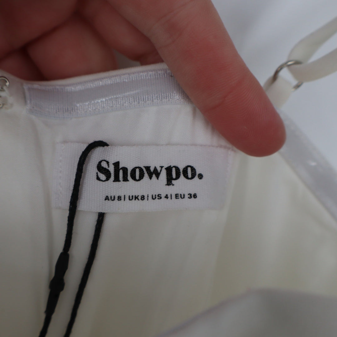 Showpo Katia Mini Dress White Strappy Corset A Line Size 4