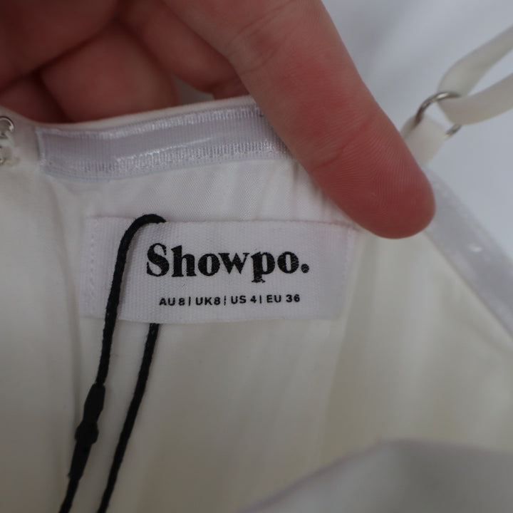 Showpo Katia Mini Dress White Strappy Corset A Line Size 4