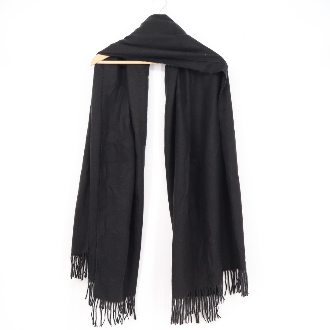 Sky Cashmere Black 100% Virgin Wool Scarf Fringe Trim Oversized Wrap One Size