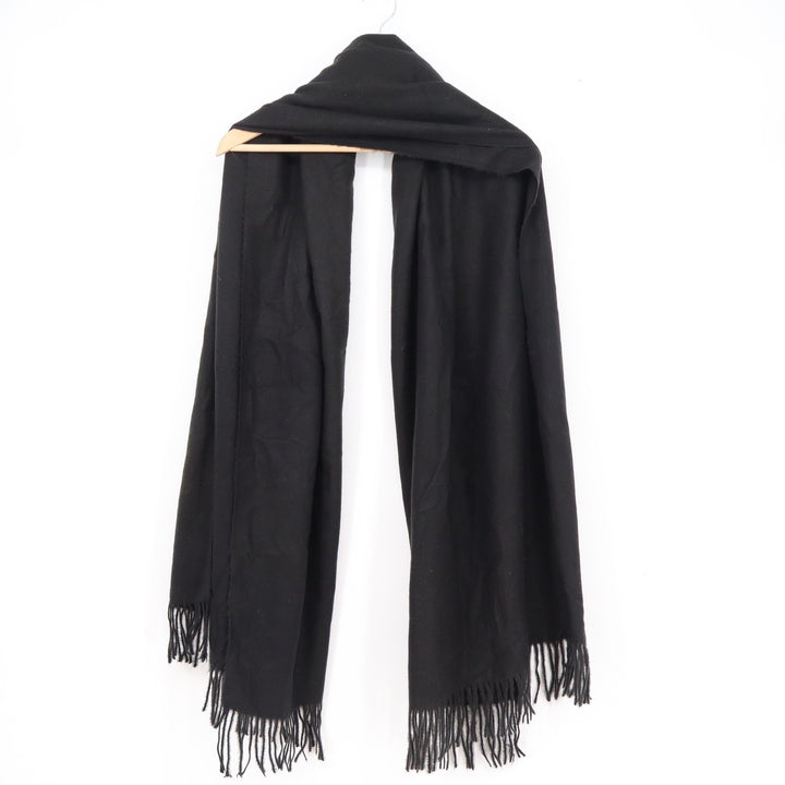 Sky Cashmere Black 100% Virgin Wool Scarf Fringe Trim Oversized Wrap One Size