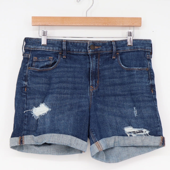 Old Navy Womens Distressed Cuffed Denim Shorts Dark Wash Blue Size 6