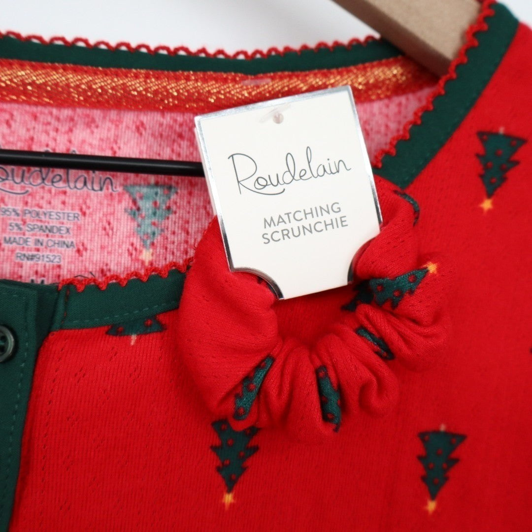 Roudelain Pajama Shirt Womens M Red Tree Print Stretch Long Sleeve Round Neck