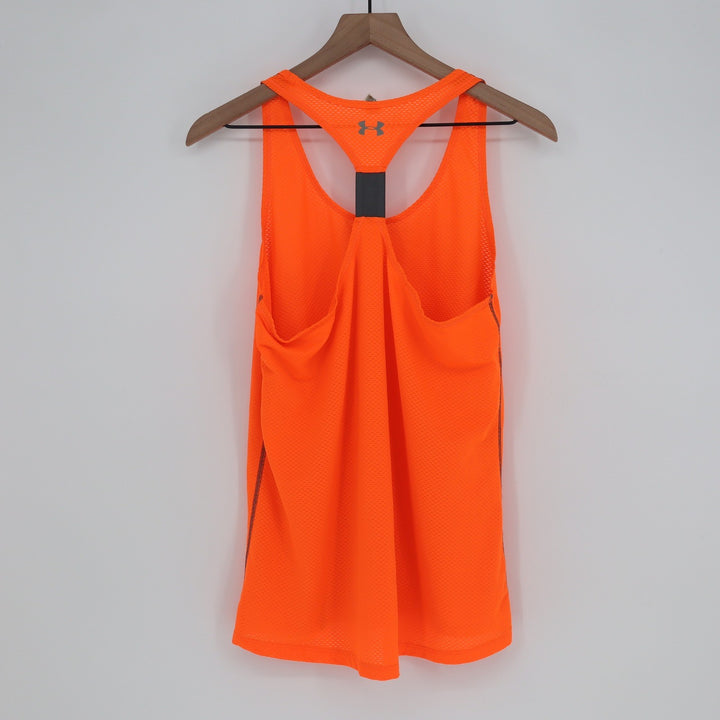 Under Armour HeatGear Run Tank Top Womens Large Neon Orange Racerback Mesh