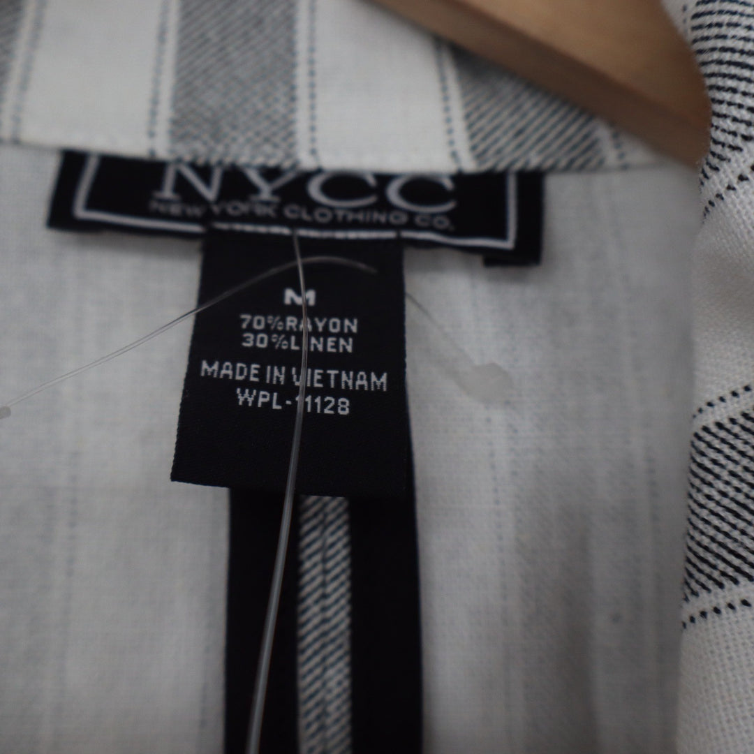 NYCC New York Clothing Co Grey White Striped Linen Blend Ruched Sleeve Blazer M