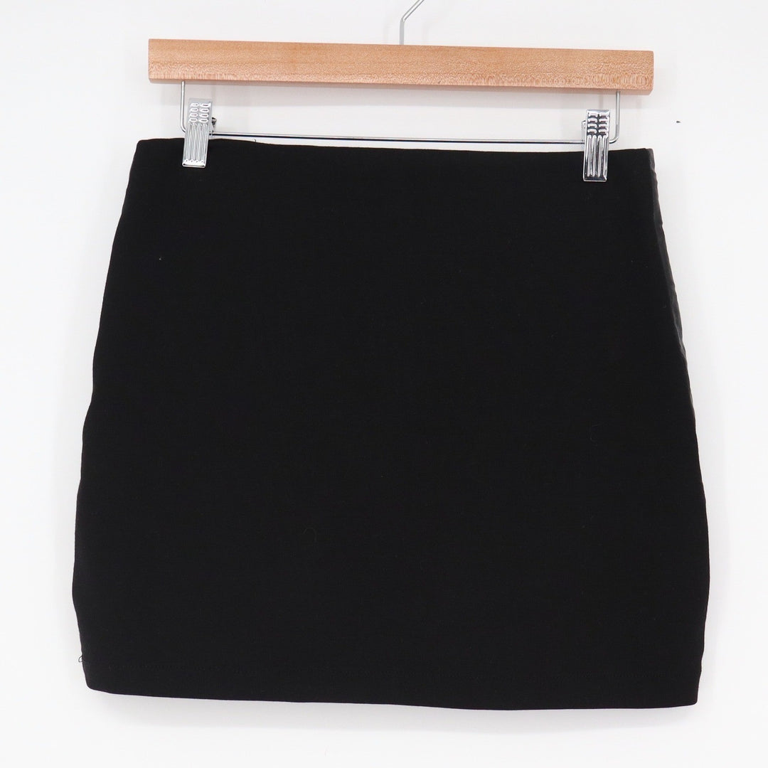 Mango Suit Black Faux Leather Front Zip Mini Skirt Small Mixed Media Slim Fit
