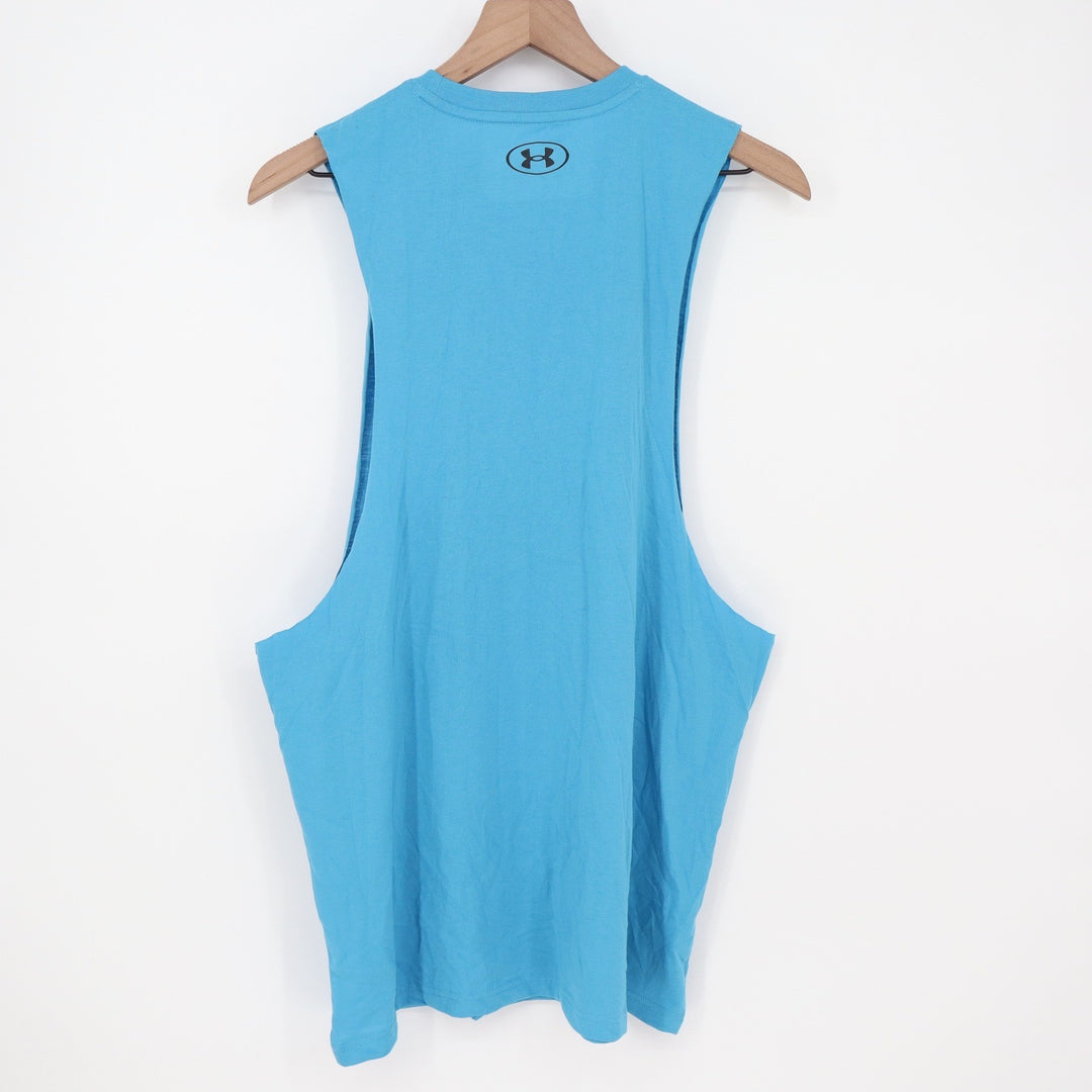 Under Armour Mens Left Chest Cut Off Tank Blue Loose Fit Muscle Tee