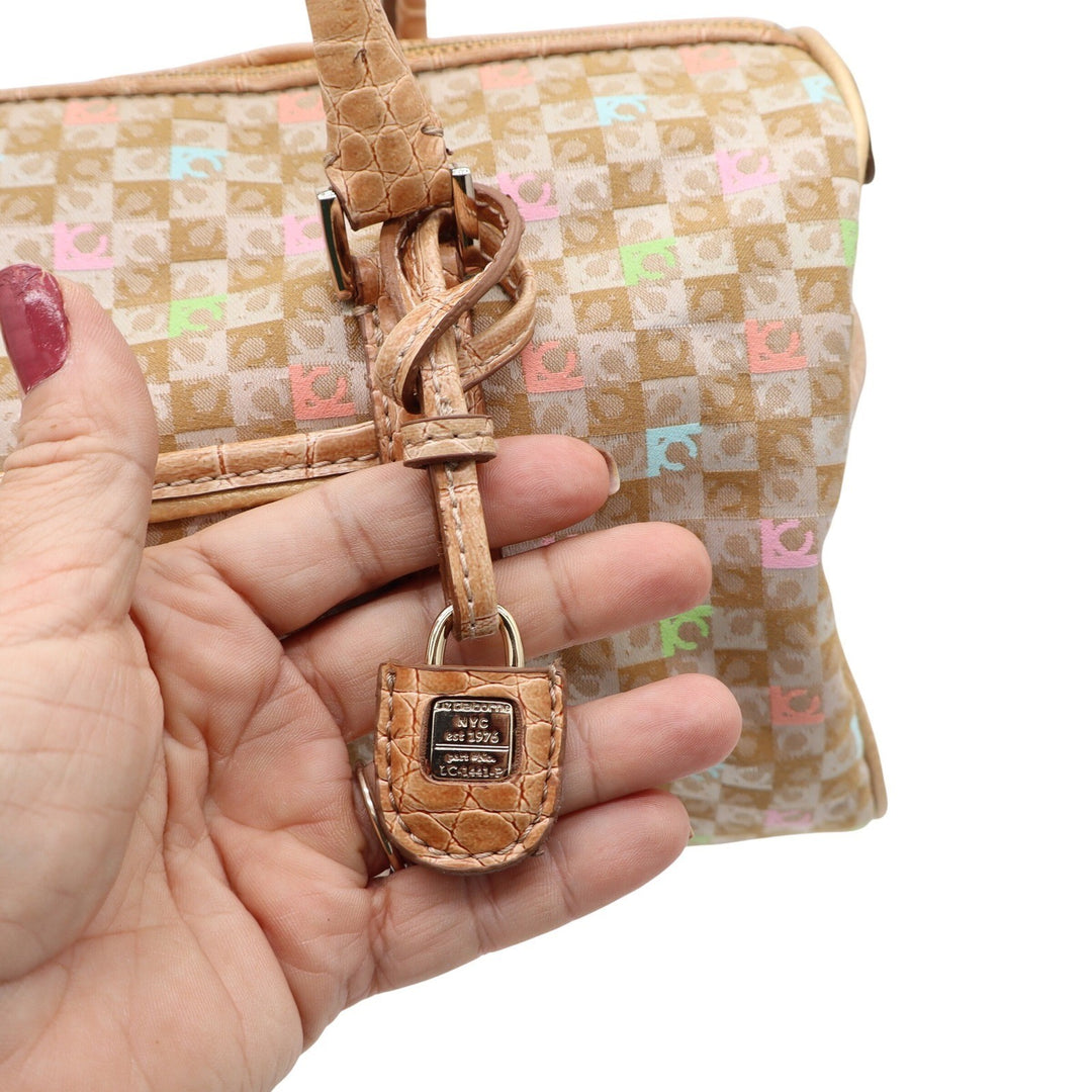 Liz Claiborne Satchel Women Large Monogram Checkerboard Tan Faux Croc Excellent