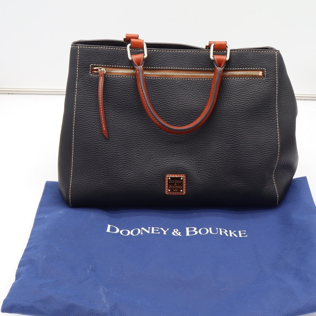 Dooney & Bourke Black Pebbled Leather Tote Bag with Tan Trim