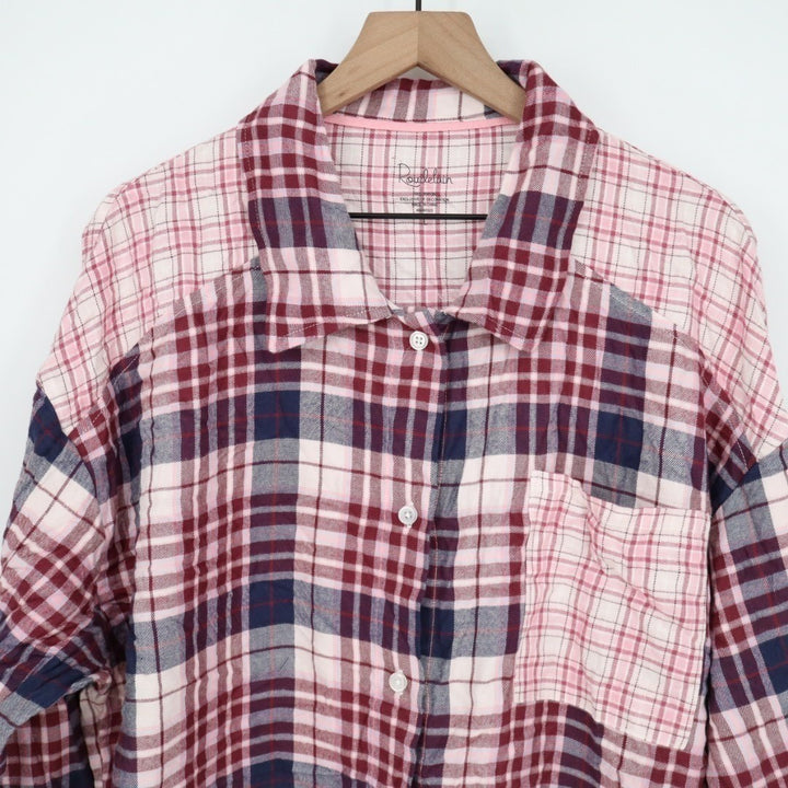 Charter Club Flannel 2-PC Pajamas Set Womens Large Multi Plaid Spread Collar
