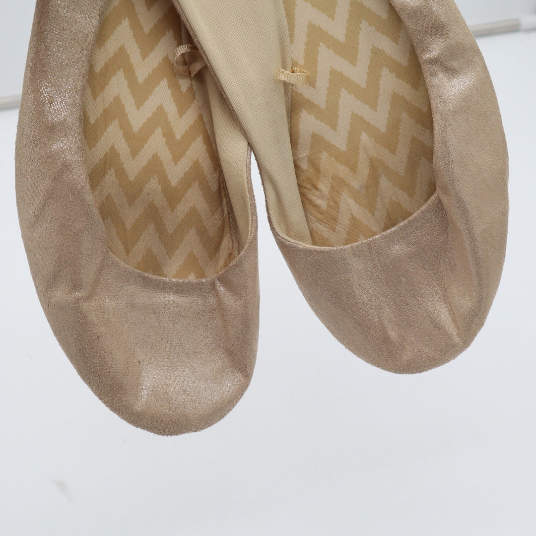 Champagne Gold Metallic Shimmer Ballet Flats Round Toe Slip On Womens Size 10