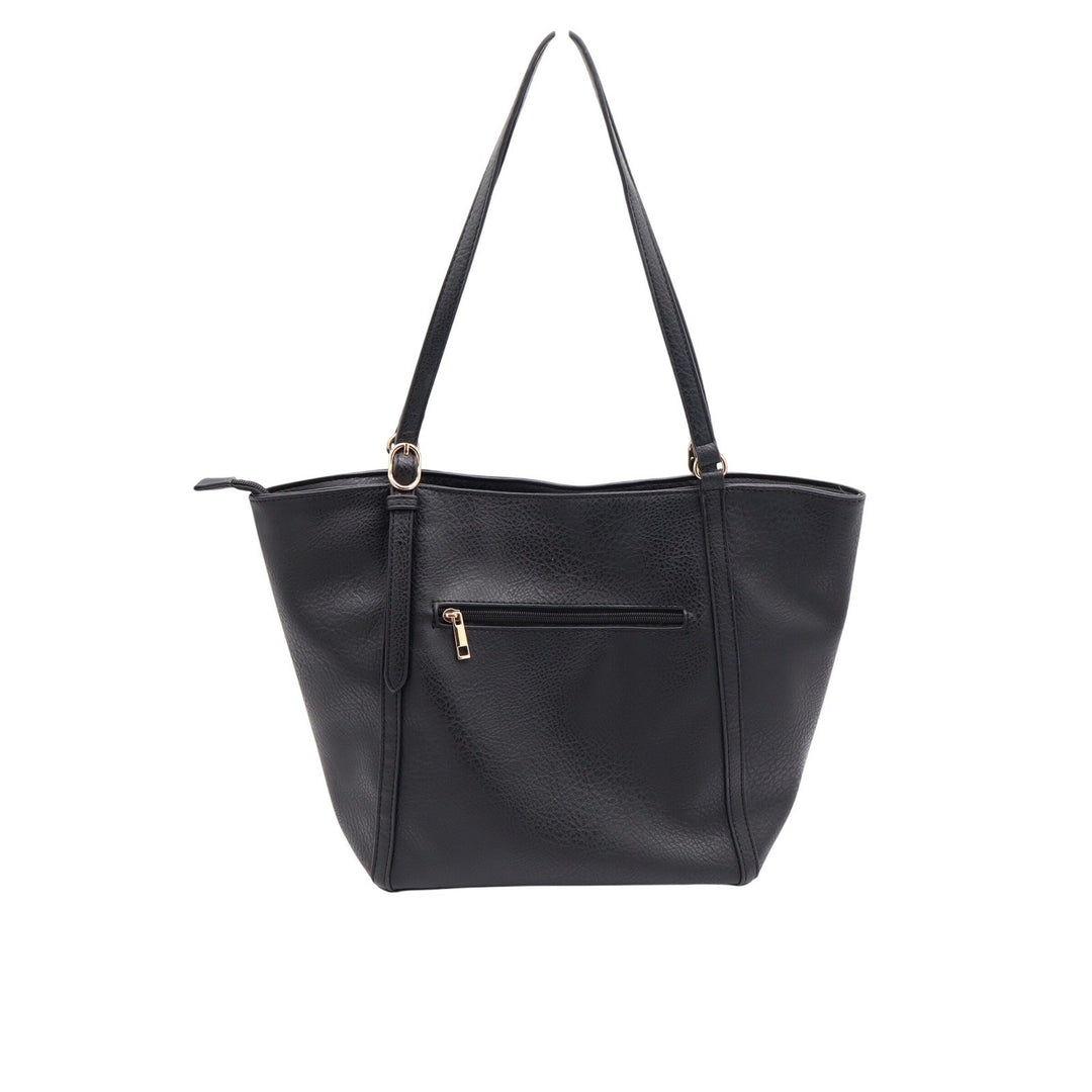 Black Faux Leather Tote Bag with Scarf Accent Gold Hardware Large Shoulder Purse