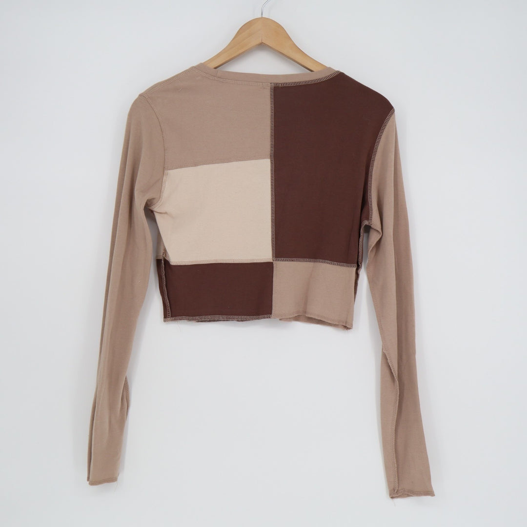 Garage Crop Top Womens Large Multicolor Patchwork Long Sleeve Crew Neck Pullover