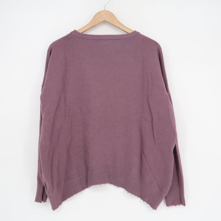 Six Fifty Sweater Womens Large Purple Knitted Ribbed Crew Neck Drop Shoulder