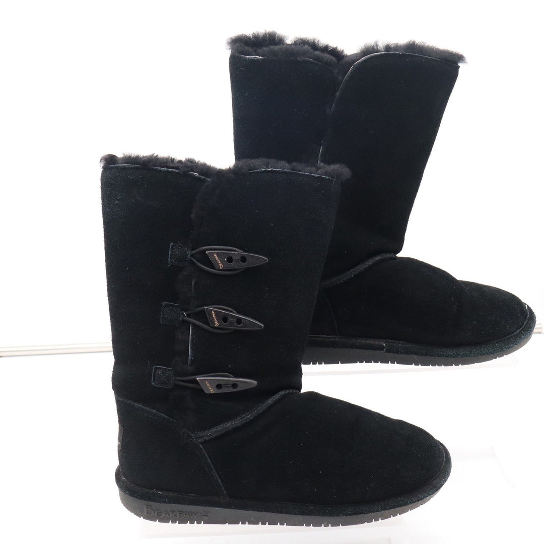 Bearpaw Sarah Black Suede Mid-Calf Winter Boots Triple Toggle Women's 7