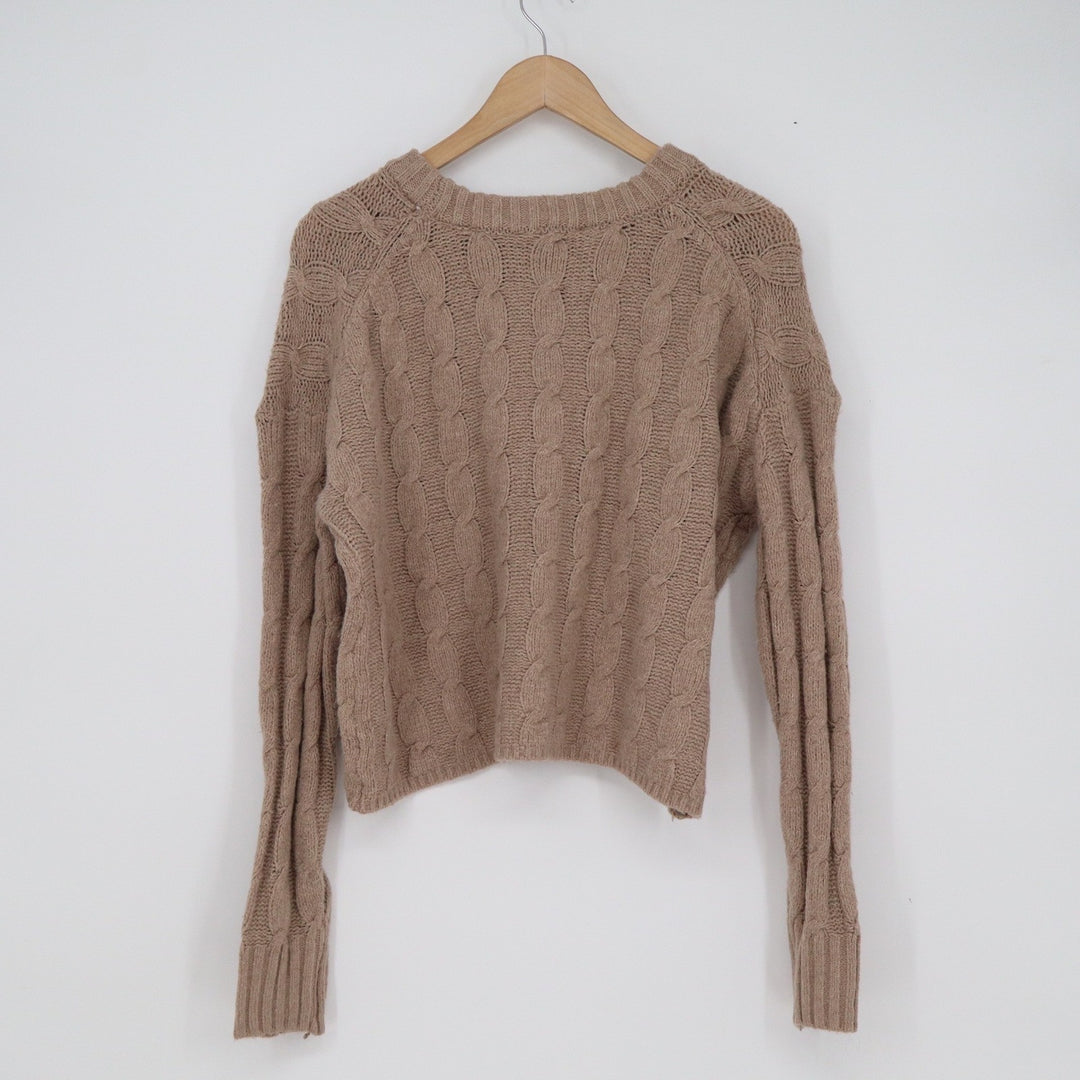 Pink Rose Rustic Mocha Cable Knit Cropped Sweater NWT Small Long Sleeve