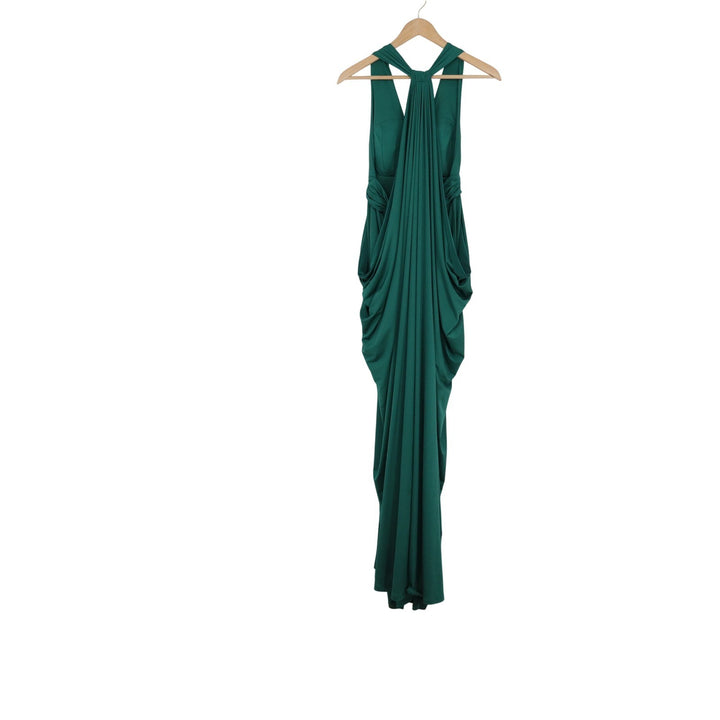 Bebe Emerald Green Draped V-Neck Maxi Dress T-Back Gown XS