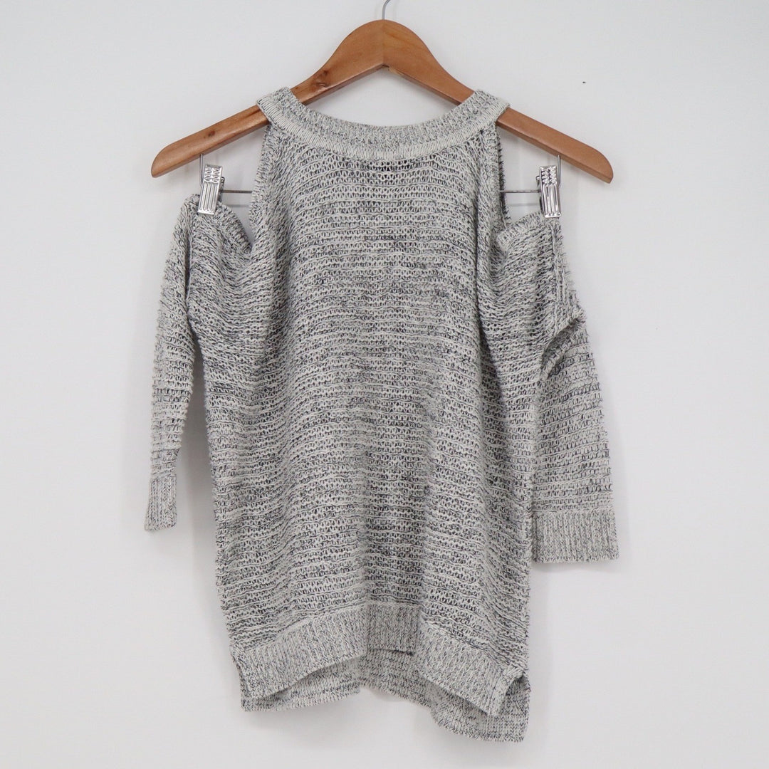 Express Womens Cold Shoulder Marled Knit Sweater Grey White Size XS