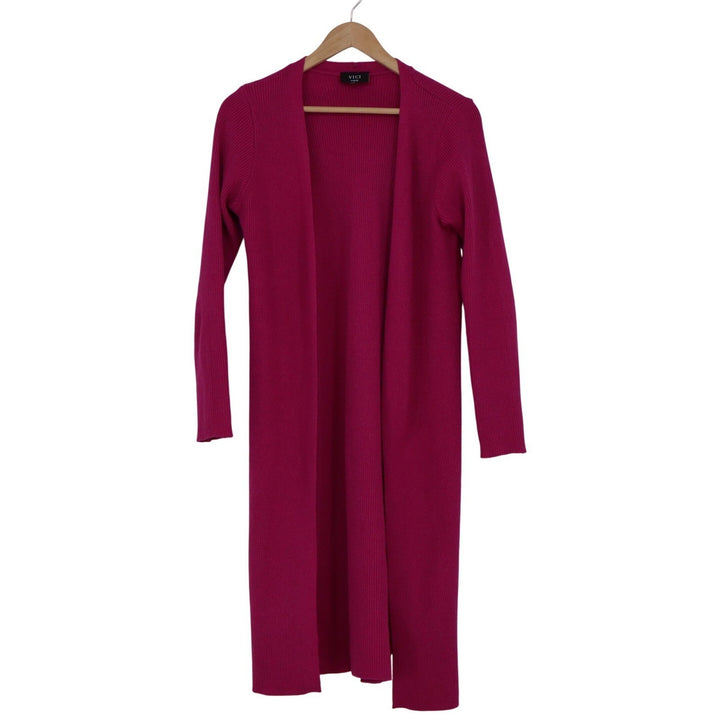 VICI Fuchsia Pink Ribbed Longline Open Front Cardigan Side Slits Large