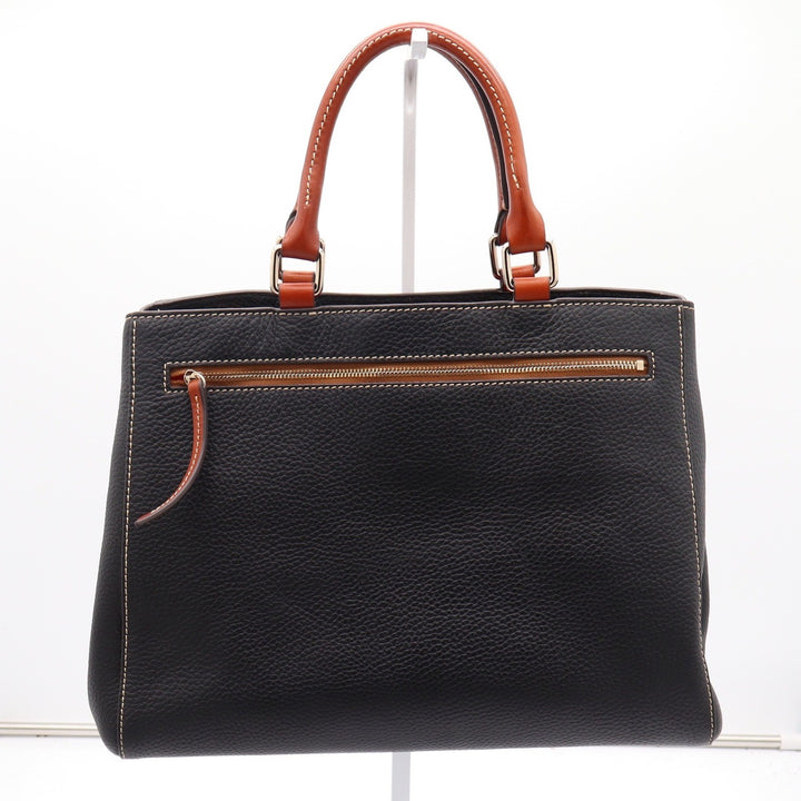 Dooney & Bourke Black Pebbled Leather Tote Bag with Tan Trim