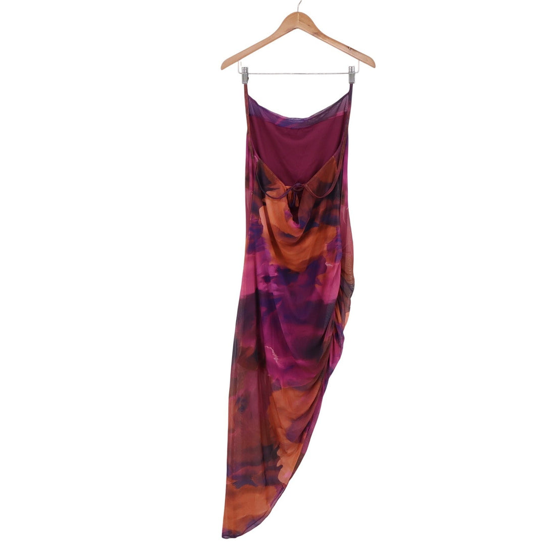 SHEIN Dress Womens XL Abstract Watercolor Purple Mesh Asymmetrical Excellent