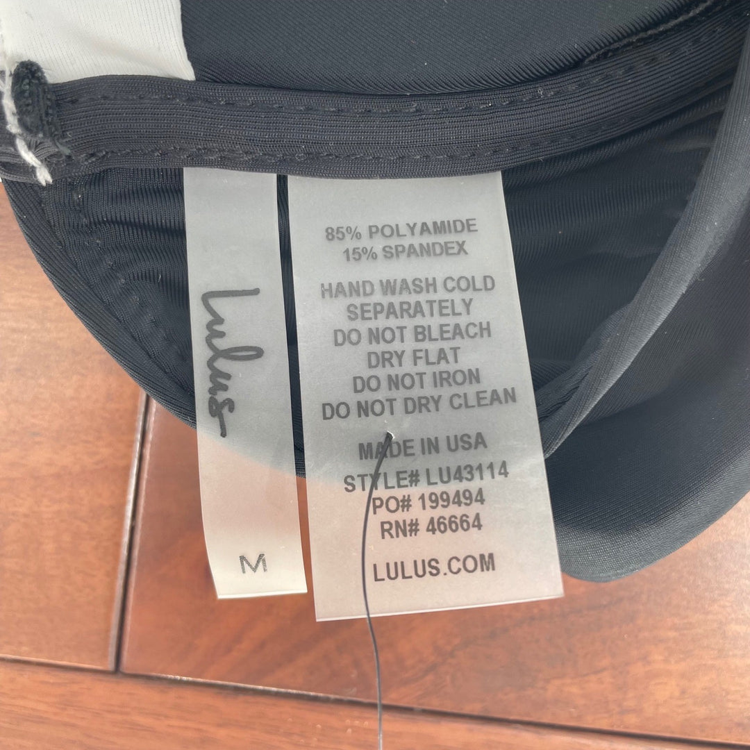 Lulus Black White Halter Bikini Top Strappy Cup Swimwear Size Medium