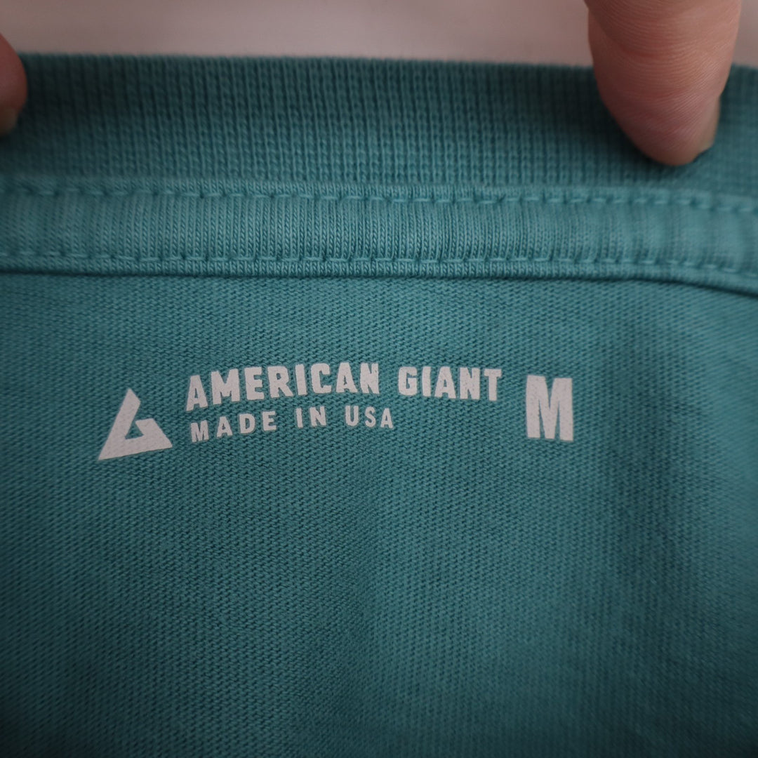 American Giant T-Shirt Mens Medium Aqua Cotton Front Pocket Crew Neck Pullover