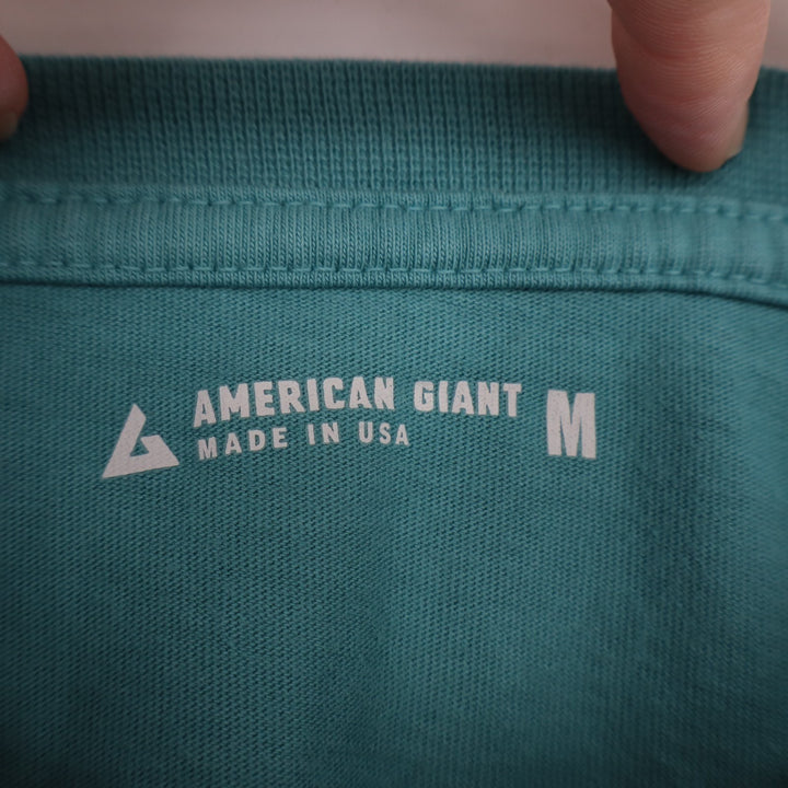 American Giant T-Shirt Mens Medium Aqua Cotton Front Pocket Crew Neck Pullover