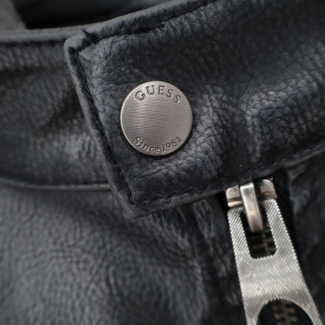 Guess Jacket Mens XXL Hooded Faux Leather Racer Black Moto Excellent