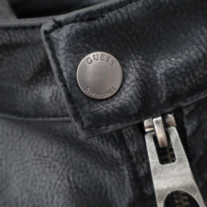 Guess Jacket Mens XXL Hooded Faux Leather Racer Black Moto Excellent