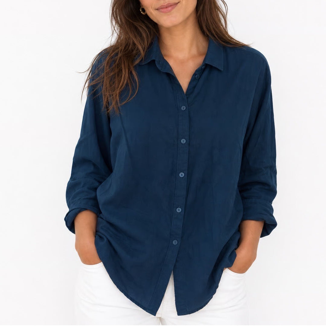 LOFT Women's Medium Teal Blue Corduroy Button Down Shirt Long Sleeve Cotton