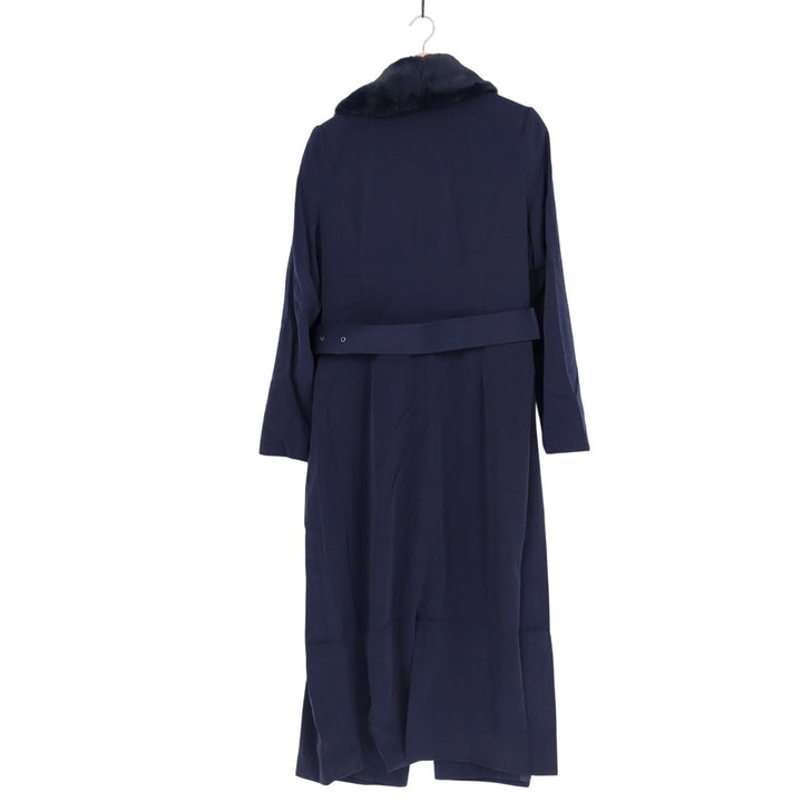 Naked Wardrobe The Statement Trench Coat Womens L Navy Stretch Fur Shawl Collar