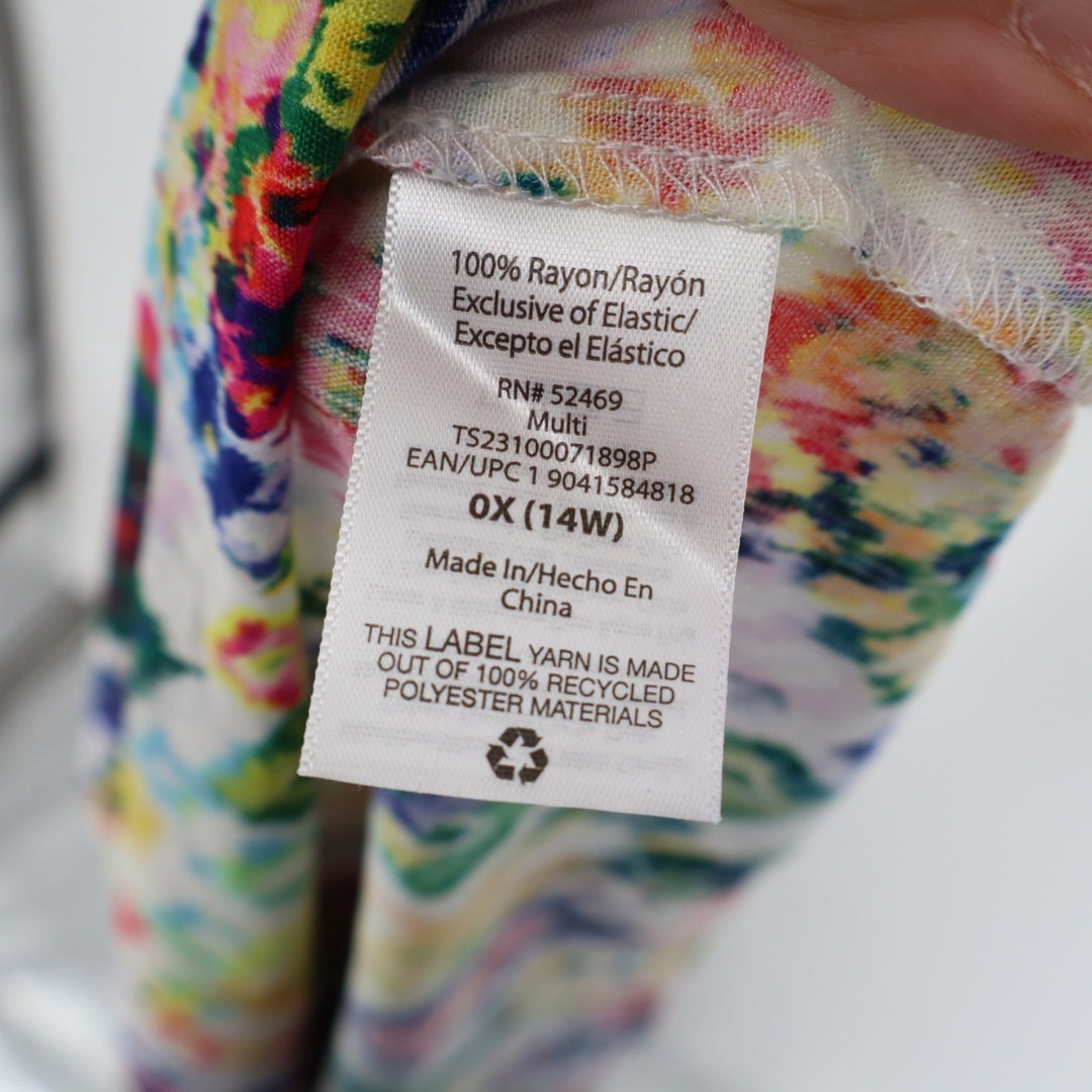 Terra & Sky Maxi Dress Womens 0X (14W) Multicolor Geometric Pleated Smocked Back
