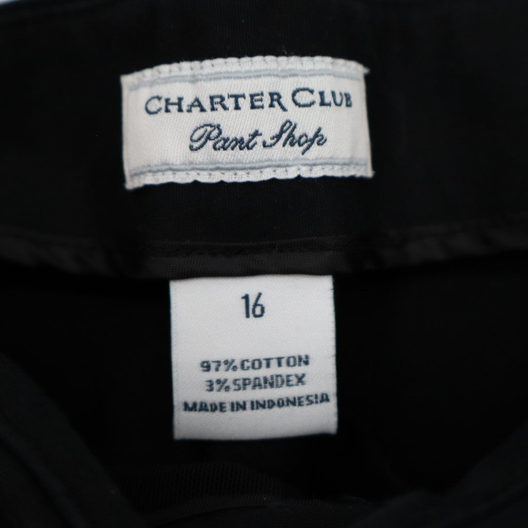 Charter Club Pants Womens 16 Black Cotton Stretch High Rise Casual Straight Leg