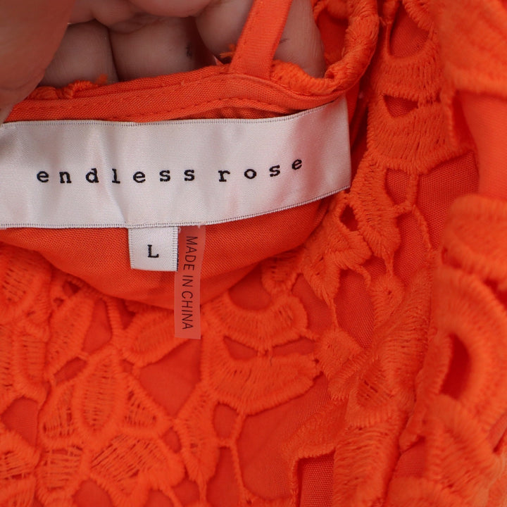 Endless Rose Orange Floral Guipure Lace Midi Dress Scalloped V-Neck Large