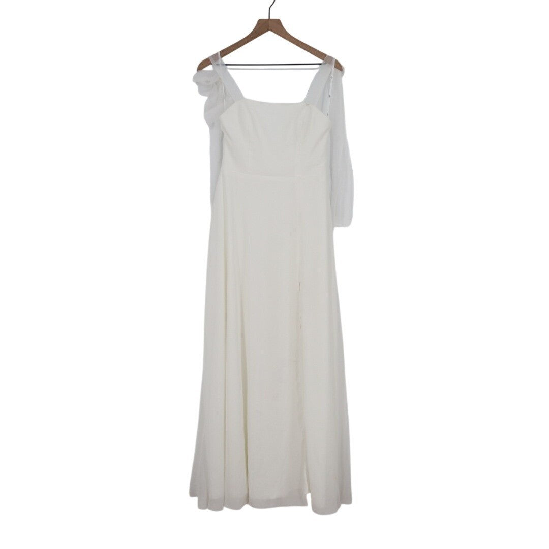 Lulus Radiant Romance Maxi Dress Womens S White Tie-Strap Front Slit Square Neck