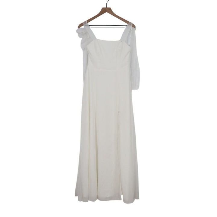 Lulus Radiant Romance Maxi Dress Womens S White Tie-Strap Front Slit Square Neck