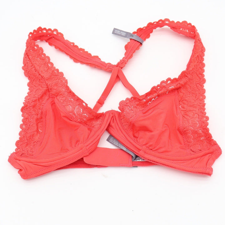 Aerie Bra Womens 32C Unlined Triangle Coral Red Lace Racerback Excellent